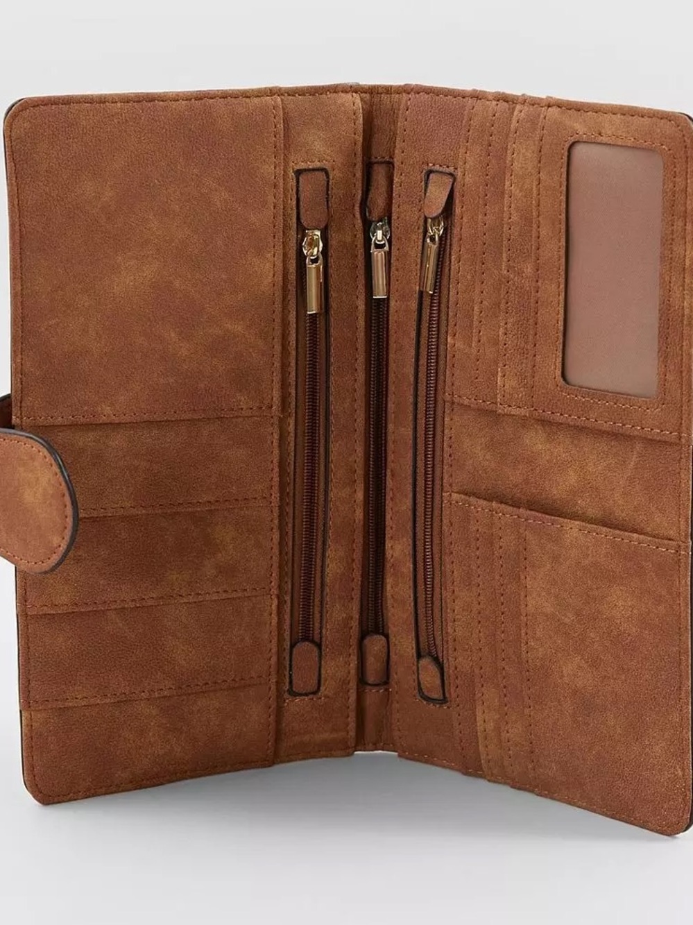Buckle Perforated Brown Suede Wallet Clutch - Picture 3 of 4